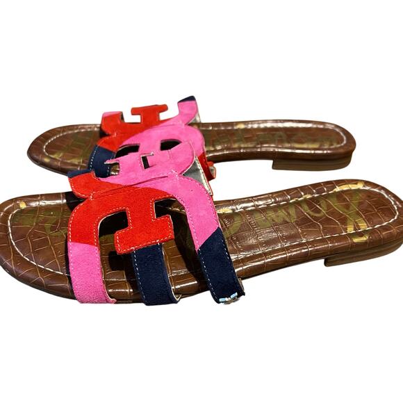Sam Edelman Bay Slide Sandal – Colorblock Suede in Pink, Red & Navy - 7.5 - Picture 5 of 7